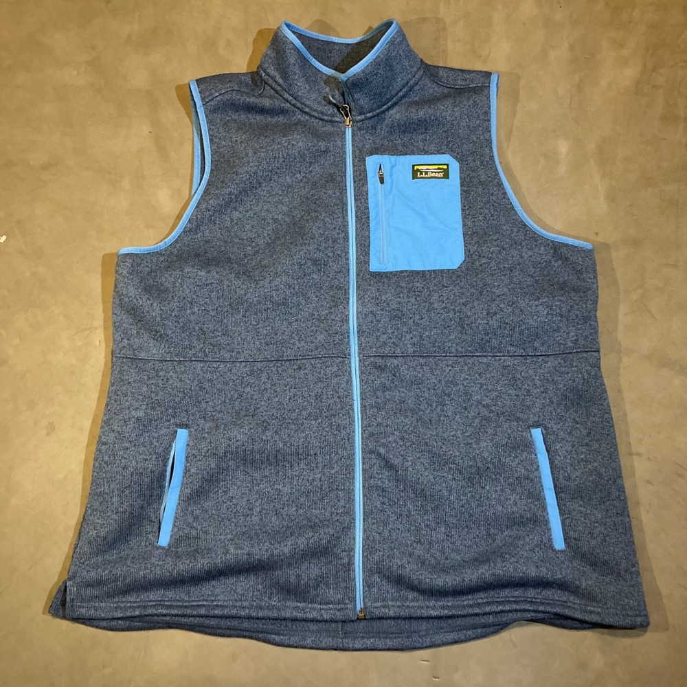LL Bean Womens 3X Plus Sweater Fleece Vest Blue Full Zip Mountain Classic 518379